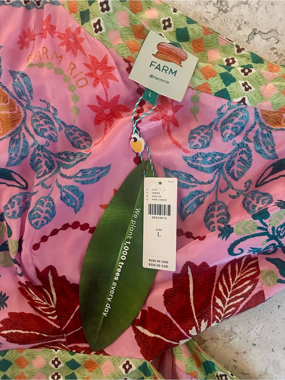 FARM RIO Fruits Queen Scarf Pink One Shoulder Midi Dress. Size L. New With Tags. - Picture 4 of 6